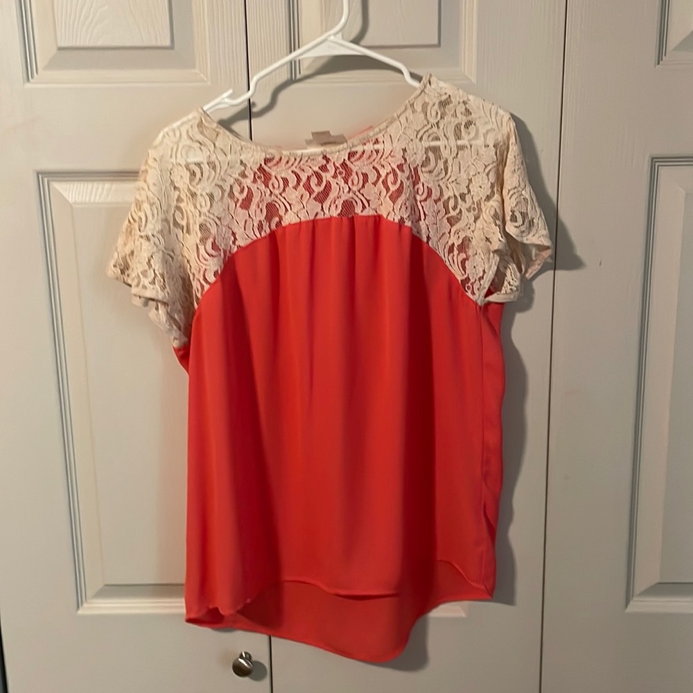 Maeve coral and lace top